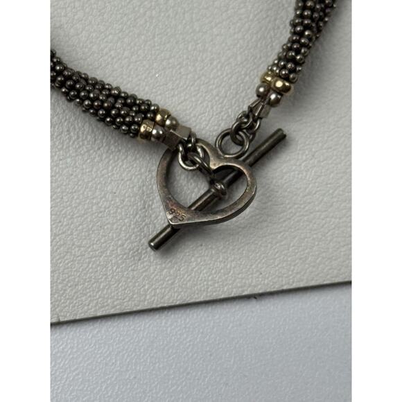 Gemstone Sterling Silver Bracelet Double Strand 7.25" Heart Toggle Clasp - Picture 5 of 7